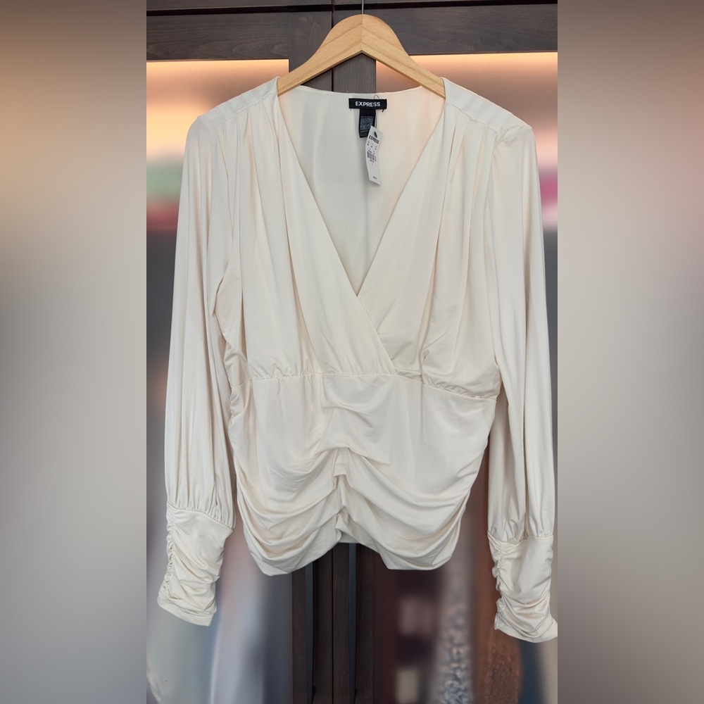 Express Cream Draped Women's Blouse